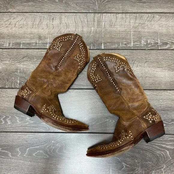Old Gringo Distressed Leather and Studded Cowboy Boots Women’s Size 6.