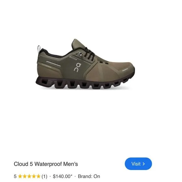 On Cloud 5 Waterproof Comfort Sneaker Shoes Men's Green Size 10.5