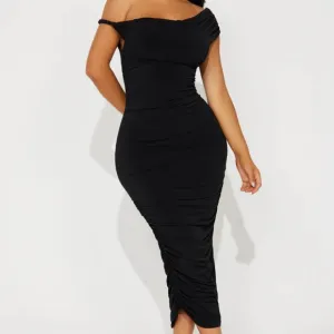 One shoulder black midi formal dress.prom.homecoming party evening