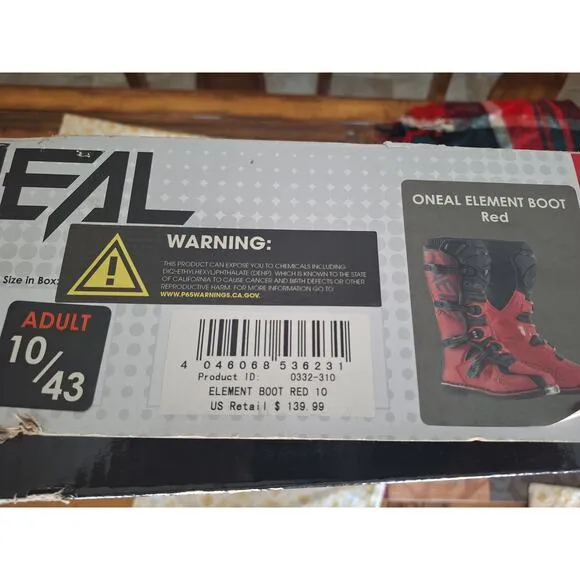 O'Neal Element Motorcycle Boots Off-Road MX Motocross Red Size 10 US- Excellent!