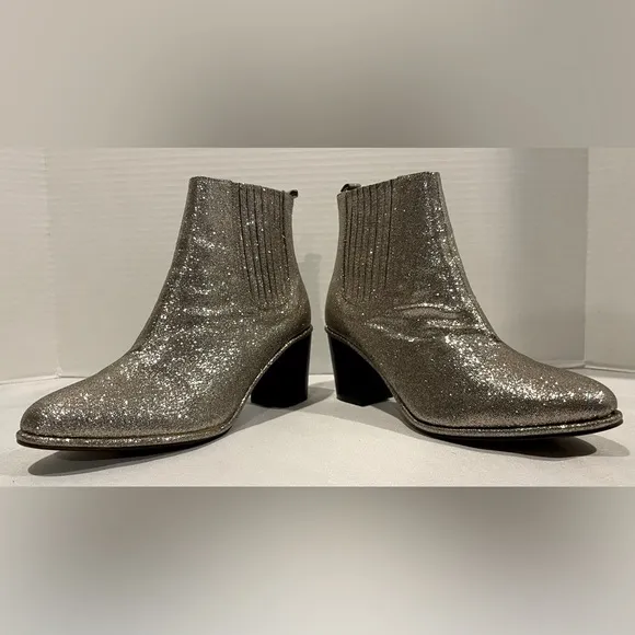 OPENING CEREMONY Brenda Silver Multicolored Glitter Heeled Ankle Boot Womens 8.5