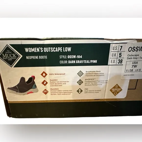 Original Muck Womens Outscape dark gray,  teal, pink Waterproof Shoes (NWT)