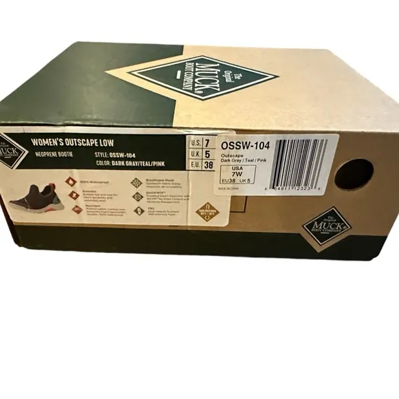 Original Muck Womens Outscape dark gray,  teal, pink Waterproof Shoes (NWT)