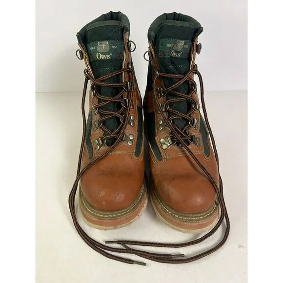 Orvis Boots Mens Size 9‎ Wading Fly Fishing Ankle Felt Sole Leather Canvas Brown
