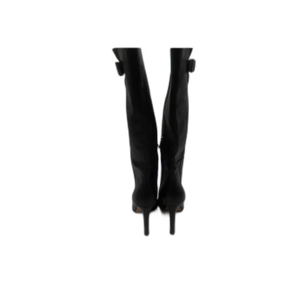 Paige Hazel Knee High Leather pointed toe gold buckle stylish Boots Black Sz 9.5