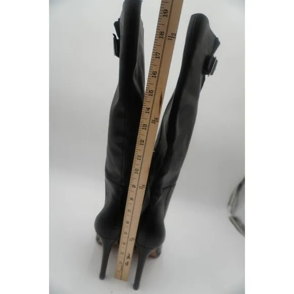Paige Hazel Knee High Leather pointed toe gold buckle stylish Boots Black Sz 9.5