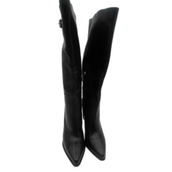Paige Hazel Knee High Leather pointed toe gold buckle stylish Boots Black Sz 9.5