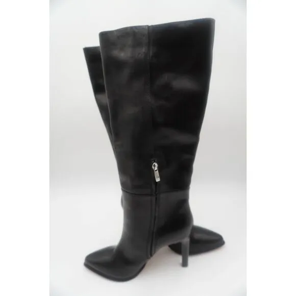 Paige Hazel Knee High Leather pointed toe gold buckle stylish Boots Black Sz 9.5