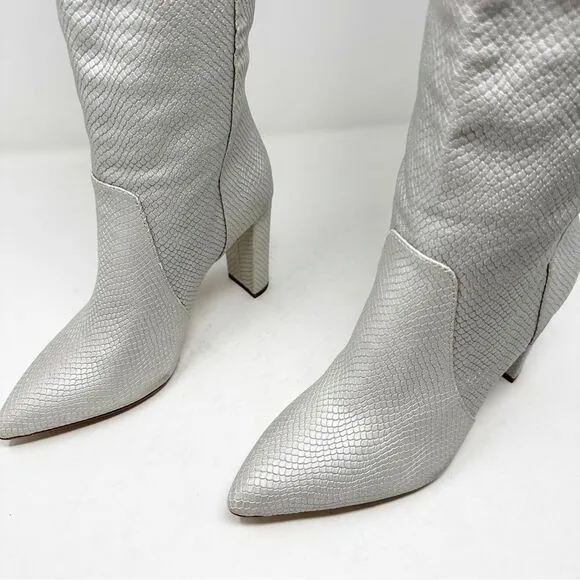 Paige Silver Croc Embossed Leather Heeled Boots Size 5