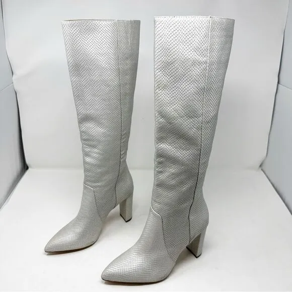 Paige Silver Croc Embossed Leather Heeled Boots Size 5