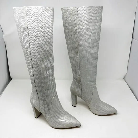 Paige Silver Croc Embossed Leather Heeled Boots Size 5