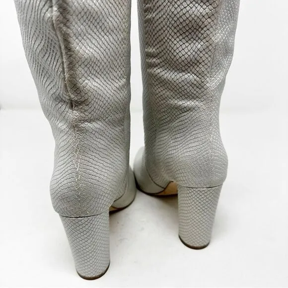 Paige Silver Croc Embossed Leather Heeled Boots Size 5