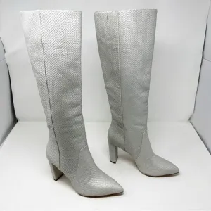 Paige Silver Croc Embossed Leather Heeled Boots Size 5
