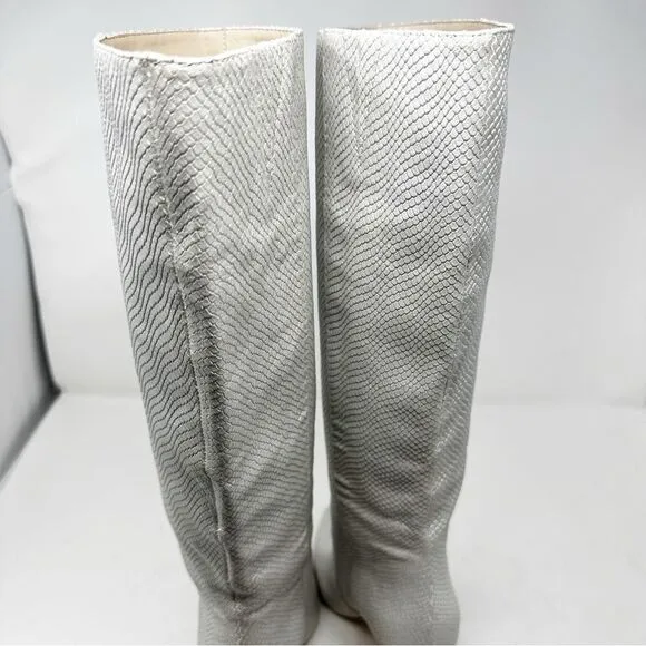 Paige Silver Croc Embossed Leather Heeled Boots Size 5