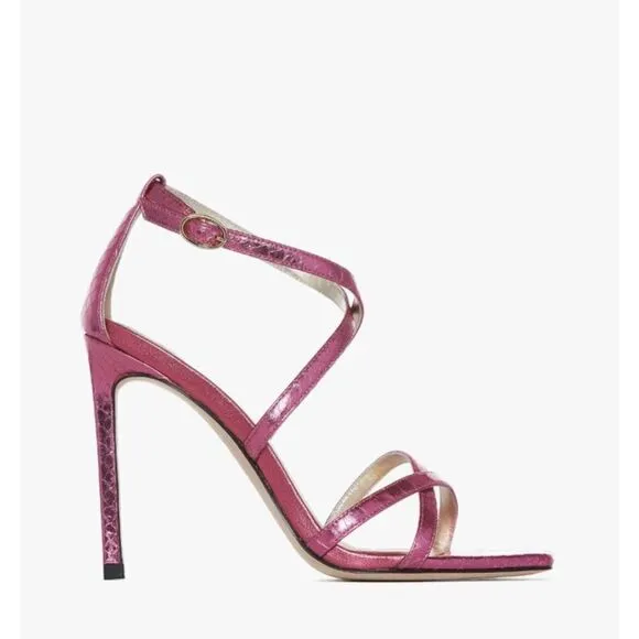 Paige Pink Metallic Vita Scallop Strap Heels