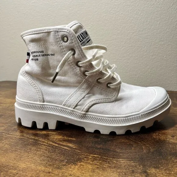 Palladium Pallabrousse Legion Boots 6 Women Wax Star White Lace Up Combat Canvas