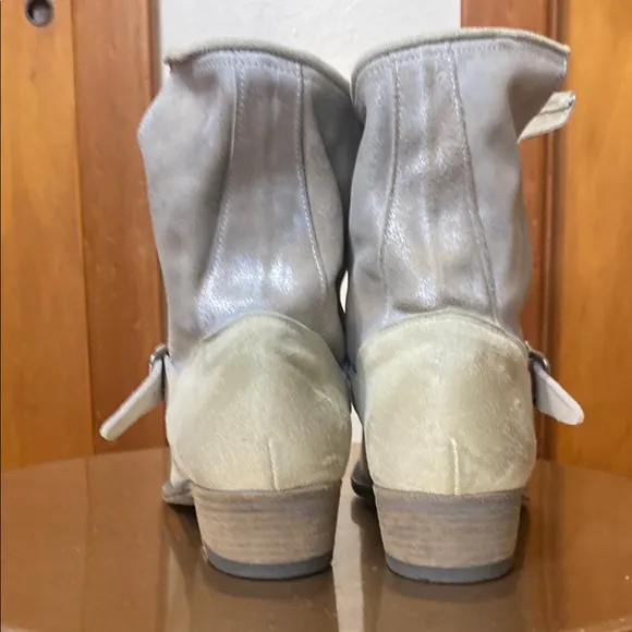 Pantanetti Cream Iridescent Heeled Boots Buckle Western Flair Made in Italy 8.5