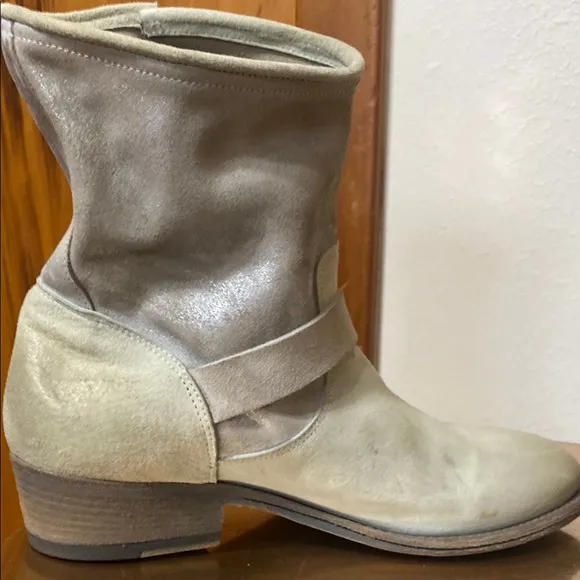 Pantanetti Cream Iridescent Heeled Boots Buckle Western Flair Made in Italy 8.5