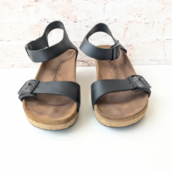 Papillio Soley Black Wedge Shoes with Adjustable Straps