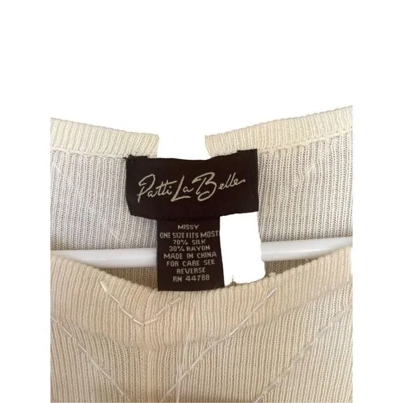 Patti LaBelle Womens Beige Boatneck Metallic Thread Missy Fringe Poncho One Size