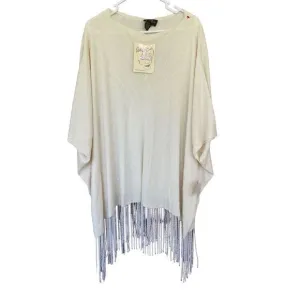 Patti LaBelle Womens Beige Boatneck Metallic Thread Missy Fringe Poncho One Size