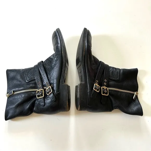 Paul Andrew Black Leather Zip Buckle Ankle Boots