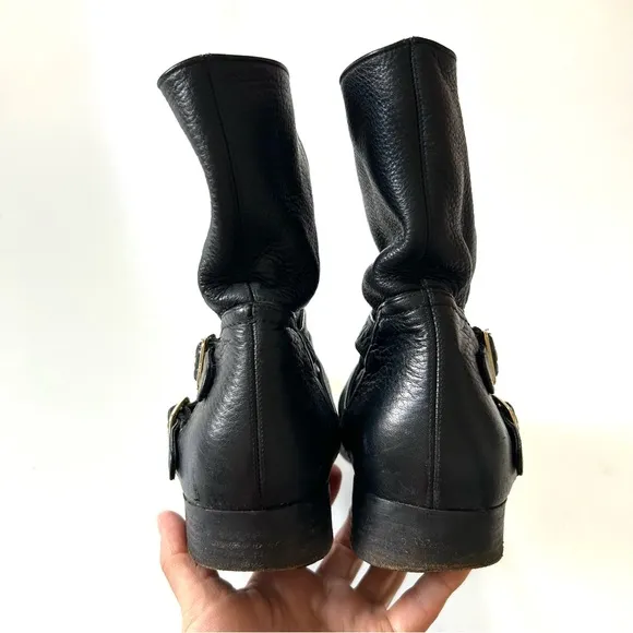 Paul Andrew Black Leather Zip Buckle Ankle Boots
