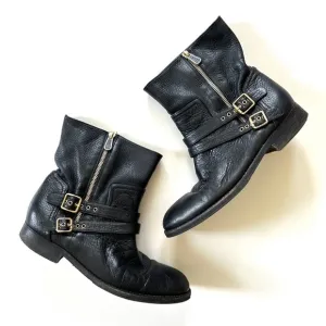 Paul Andrew Black Leather Zip Buckle Ankle Boots