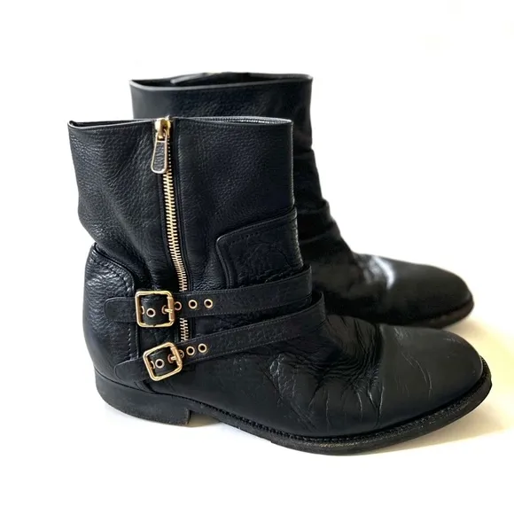 Paul Andrew Black Leather Zip Buckle Ankle Boots