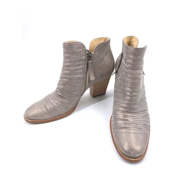 Paul Green Malibu Sliced Leather Metallic Ankle Boots Gray Size 10US 7.5 UK
