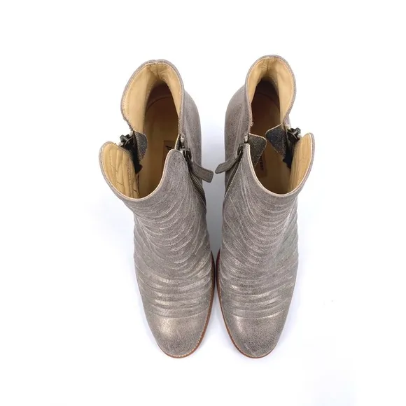 Paul Green Malibu Sliced Leather Metallic Ankle Boots Gray Size 10US 7.5 UK
