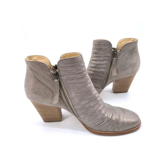 Paul Green Malibu Sliced Leather Metallic Ankle Boots Gray Size 10US 7.5 UK