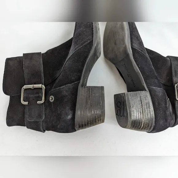 Paul Green sz. 7 Jano Moto Biker Ankle Boots Booties Black Oiled Leather Buckle