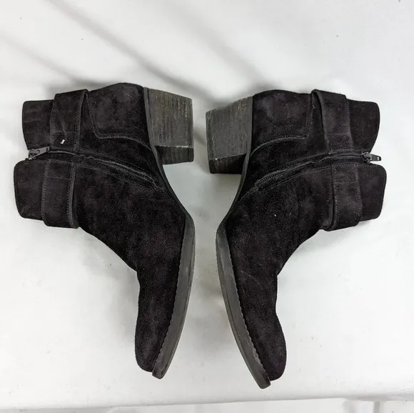 Paul Green sz. 7 Jano Moto Biker Ankle Boots Booties Black Oiled Leather Buckle