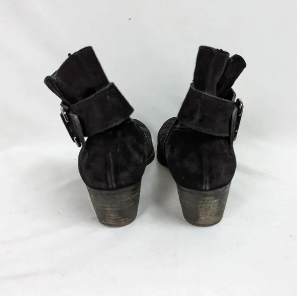 Paul Green sz. 7 Jano Moto Biker Ankle Boots Booties Black Oiled Leather Buckle