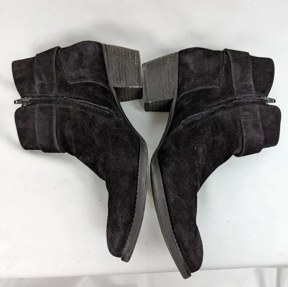 Paul Green sz. 7 Jano Moto Biker Ankle Boots Booties Black Oiled Leather Buckle