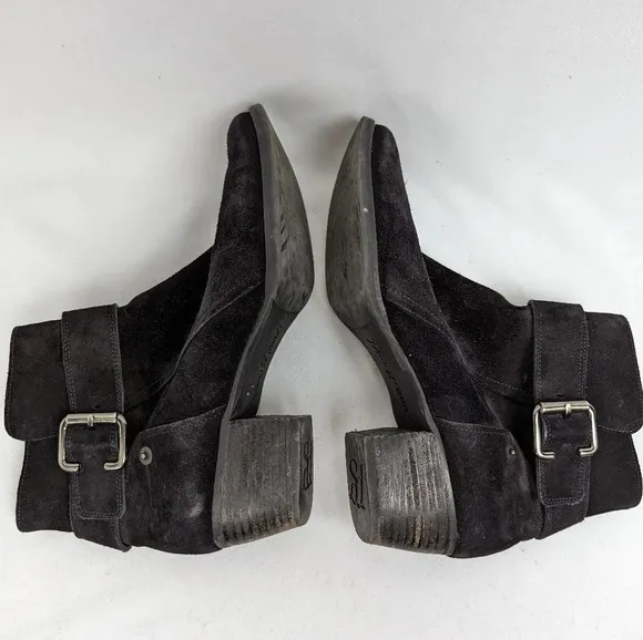 Paul Green sz. 7 Jano Moto Biker Ankle Boots Booties Black Oiled Leather Buckle