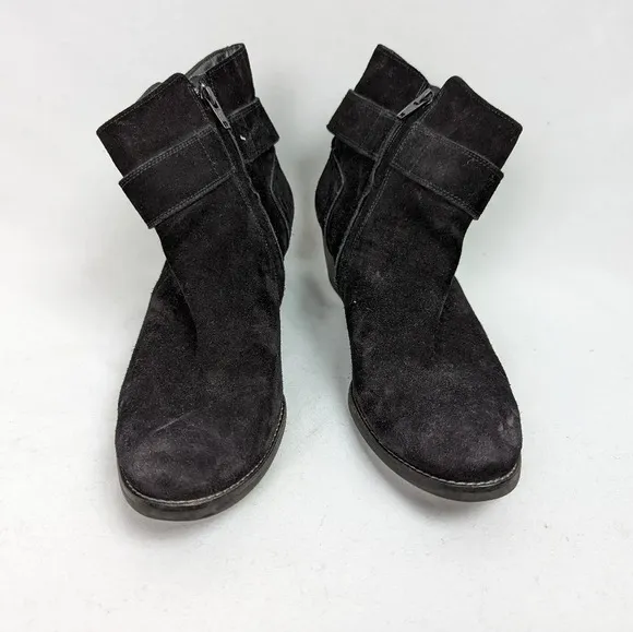 Paul Green sz. 7 Jano Moto Biker Ankle Boots Booties Black Oiled Leather Buckle