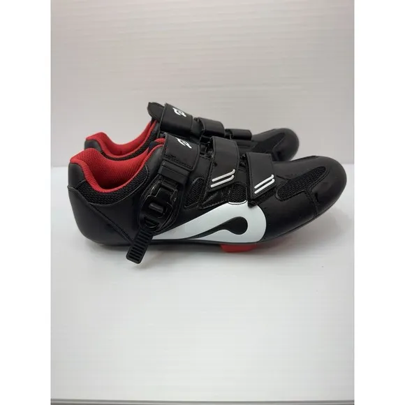 Peloton Bike Cycling Shoes Black Red White Size 41‎ Unisex, Women 10/Men 8 Used