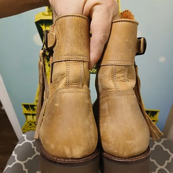 Penelope CHILVERS Tan Leather Ankle Boots with Tassel Sz.38/8.5