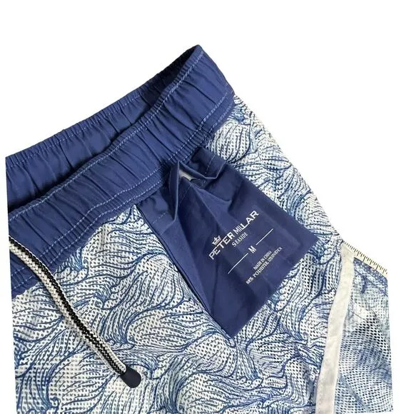 Peter Millar Swim Trunks Men’s M Blue Shorts Ocean Fish Island Shark Boat Beach