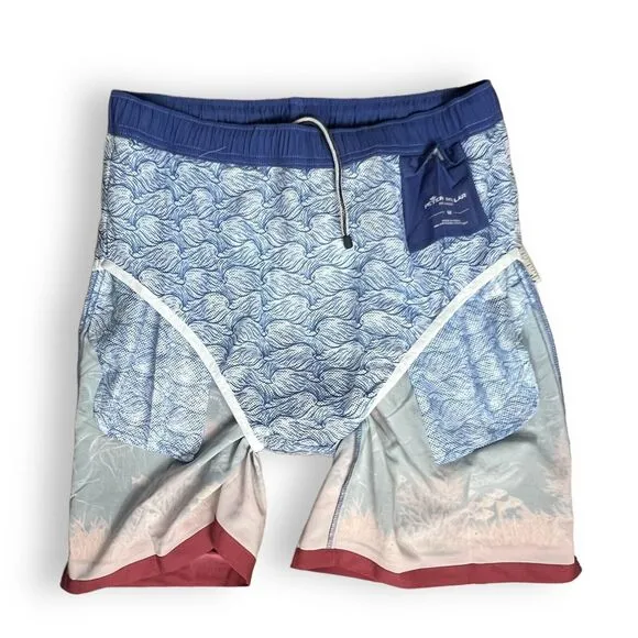 Peter Millar Swim Trunks Men’s XL Blue Shorts Ocean Fish Island Shark Boat Beach