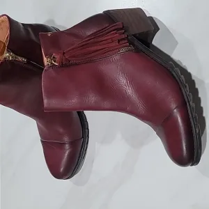 PIKOLINOS Andorra Women Burgundy Leather Ankle boots Fringed Booties 39 US 8.5-9