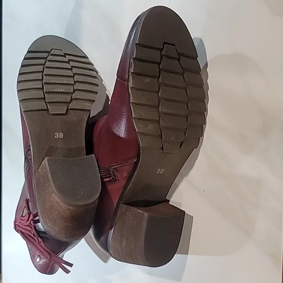 PIKOLINOS Andorra Women Burgundy Leather Ankle boots Fringed Booties 39 US 8.5-9