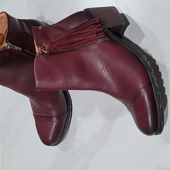 PIKOLINOS Andorra Women Burgundy Leather Ankle boots Fringed Booties 39 US 8.5-9