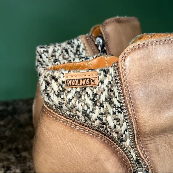 Pikolinos Leather Scrunch Ankle Boots With Knit Accent Trim Size 38.