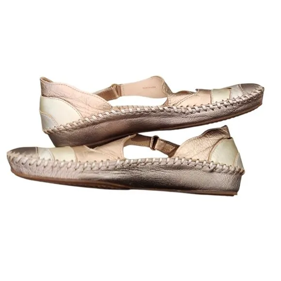 PIKOLINOS Metallic Flats Ladies 38 Shoes Velcro Straps Mary Jane Ballet Soft