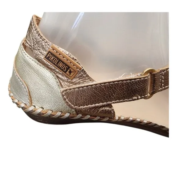 PIKOLINOS Metallic Flats Ladies 38 Shoes Velcro Straps Mary Jane Ballet Soft