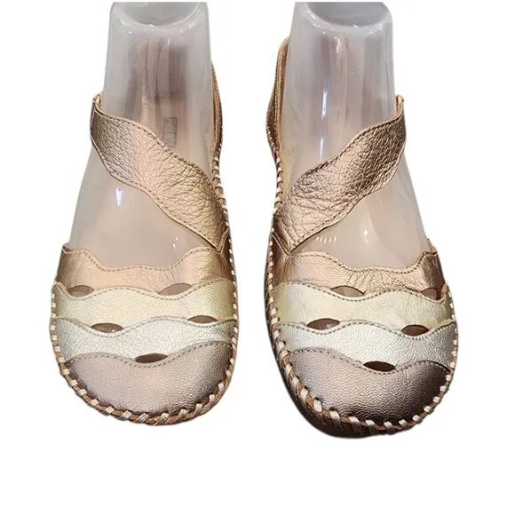 PIKOLINOS Metallic Flats Ladies 38 Shoes Velcro Straps Mary Jane Ballet Soft
