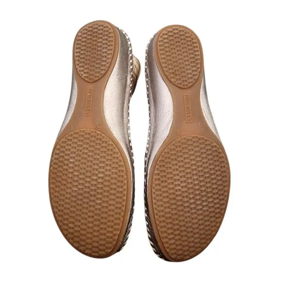 PIKOLINOS Metallic Flats Ladies 38 Shoes Velcro Straps Mary Jane Ballet Soft